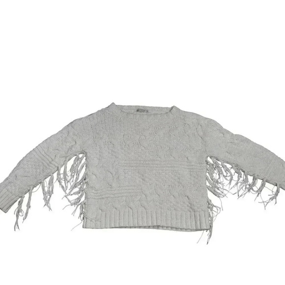 Zara Chunky Knit  Fringe Crop Sweater Cream Size Medium - Picture 8 of 13